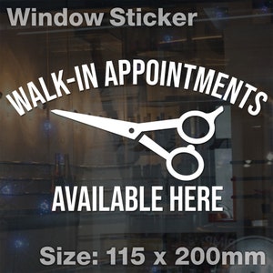 SMALL Walk In Appointments Available Here Window Door Barber Hair Salon Sticker