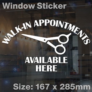 MEDIUM Walk In Appointments Available Here Window Door Barber Hair Salon Sticker