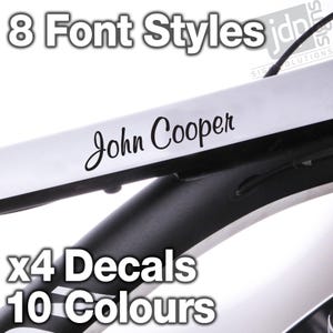 X4 pegatinas personalizadas con nombre de cuadro de bicicleta, calcomanía de vinilo para casco de ciclo, 10 colores disponibles