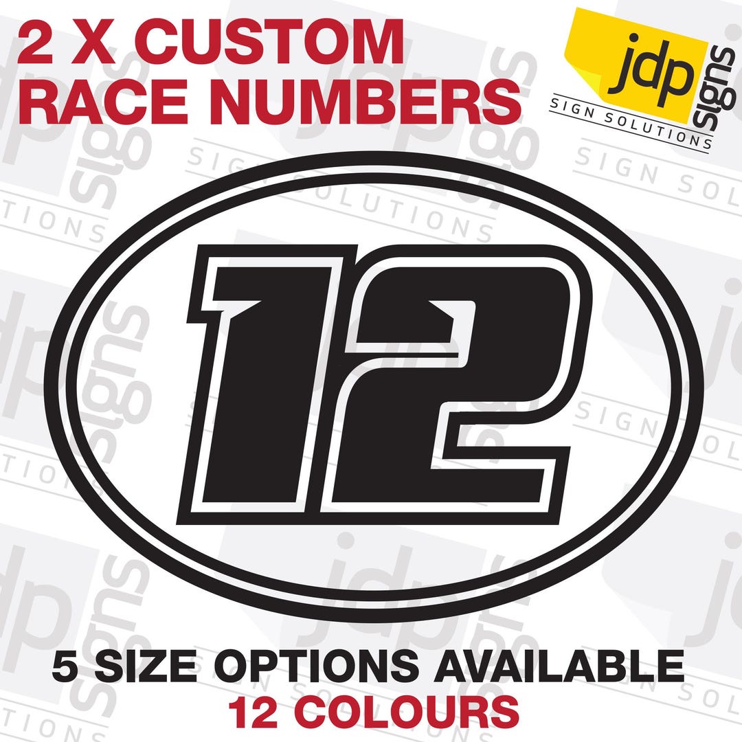 Oval Racing Numbers 2 X Custom Oval Race Numbers Vinyl Stickers Motocross Kart Decals Mx ...
