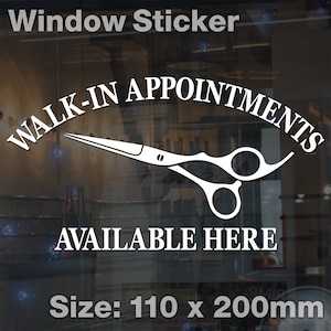 SMALL Walk In Appointments Available Here Window Door Barber Hair Salon Sticker