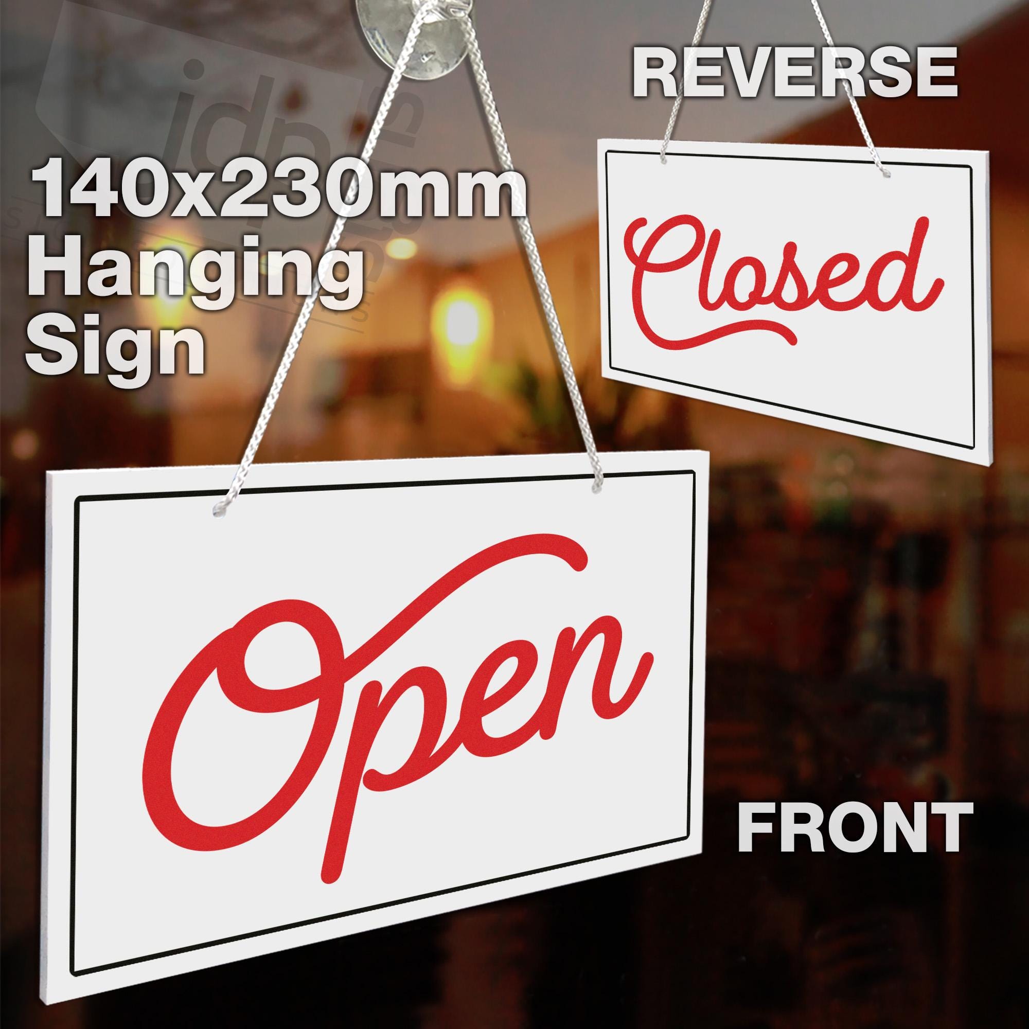 Open Closed 3mm Rigid PVC White Shop Door Window Sign With Suction
