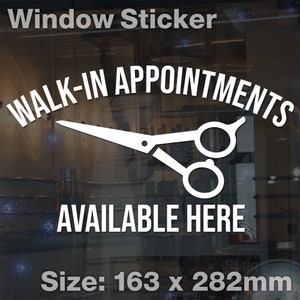 MEDIUM Walk In Appointments Available Here Window Door Barber Hair Salon Sticker