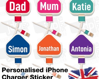 iPhone Charger Sticker Personalised USB Decal Set Plug STICKER ONLY - 20 Colours