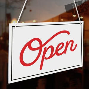 Open Closed 3mm Rigid PVC White Shop Door Window Sign With Suction Cup ...