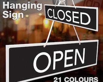 Open And Closed 3mm Rigid Hanging Sign 65mm x 240mm, Shop Window Door - 21 Colours