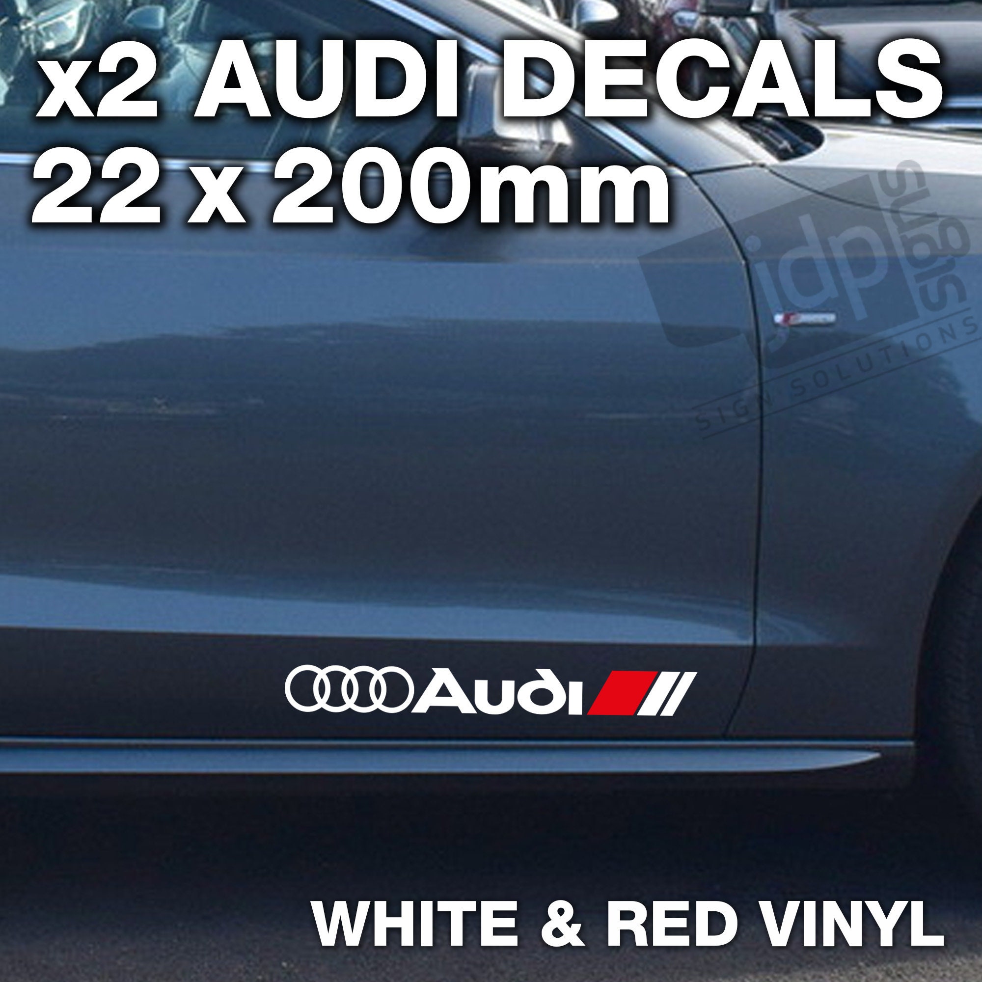 AUDI 2 x Door Side Skirt Decals Vinyl Stickers White & Red 22x200mm For All Models