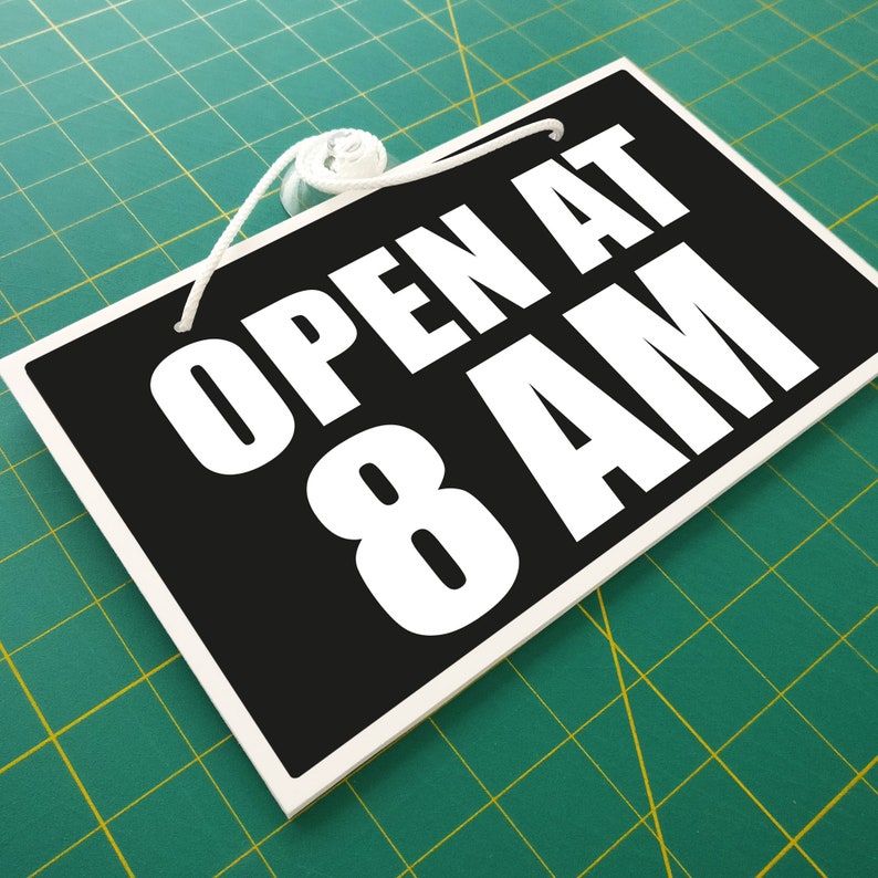 Open At 8AM 3mm Rigid 120mm x 200mm Sign, Shop Window Door 21 Colours Available image 5
