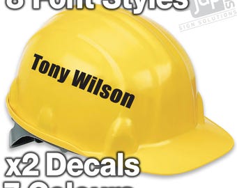X2 Personalised Hard Hat Name Stickers Vinyl Decals - 7 Colours Available