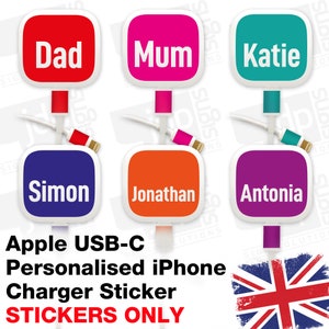 Juego de calcomanías personalizadas para cargador USB-C de iPhone. SOLO PEGATINA PARA EL ACCESORIO. 20 colores