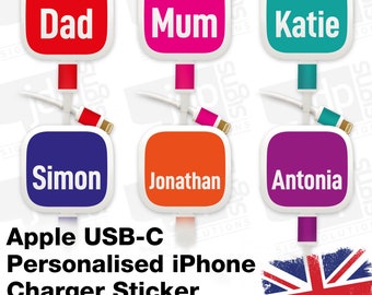 iPhone USB-C Charger Sticker Personalised Decal Set Plug STICKER ONLY - 20 Colours