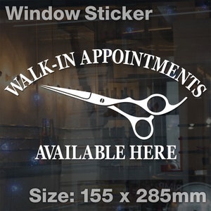 MEDIUM Walk In Appointments Available Here Window Door Barber Hair Salon Sticker