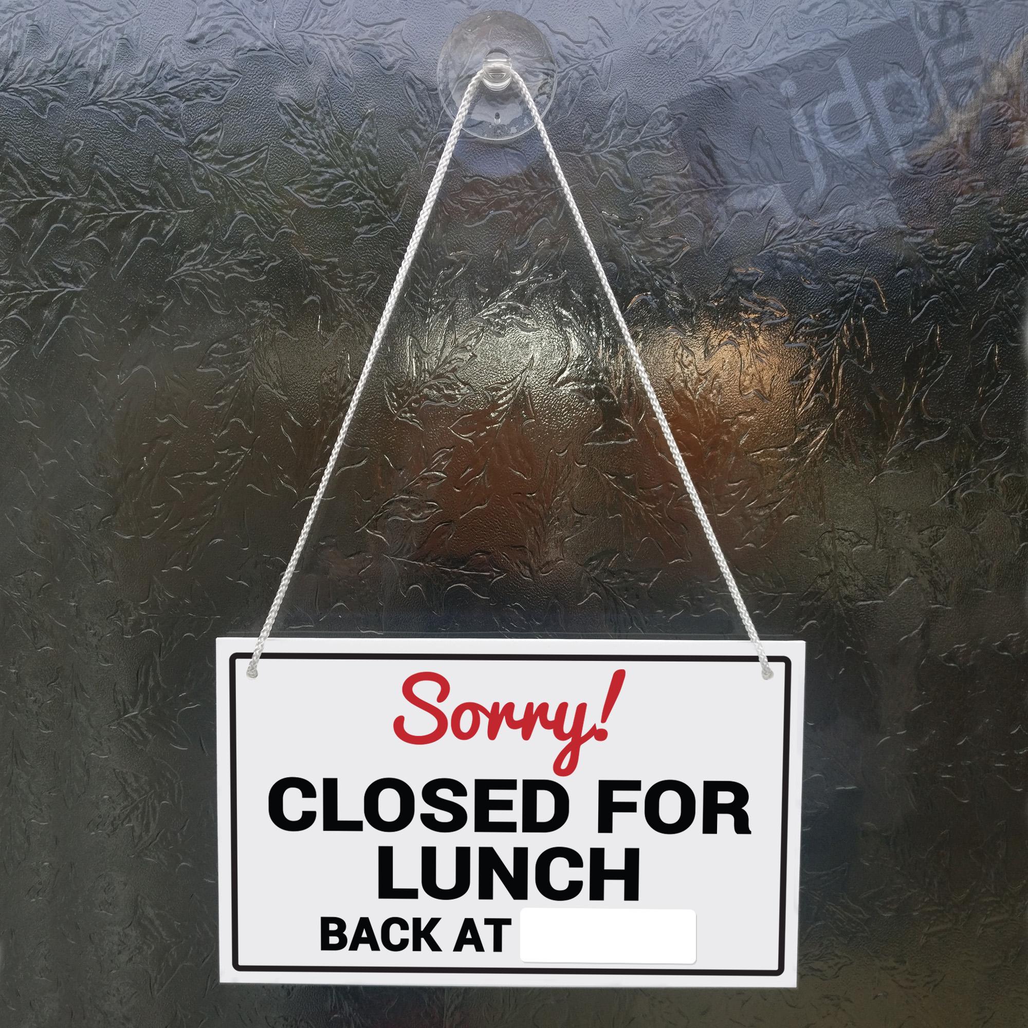 Wipe Area 'sorry Closed for Lunch - Back At' Hanging Shop Door