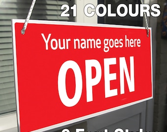 Personalised Custom Made Open Closed Hanging Sign, Shop Window/Door – 21 Colours