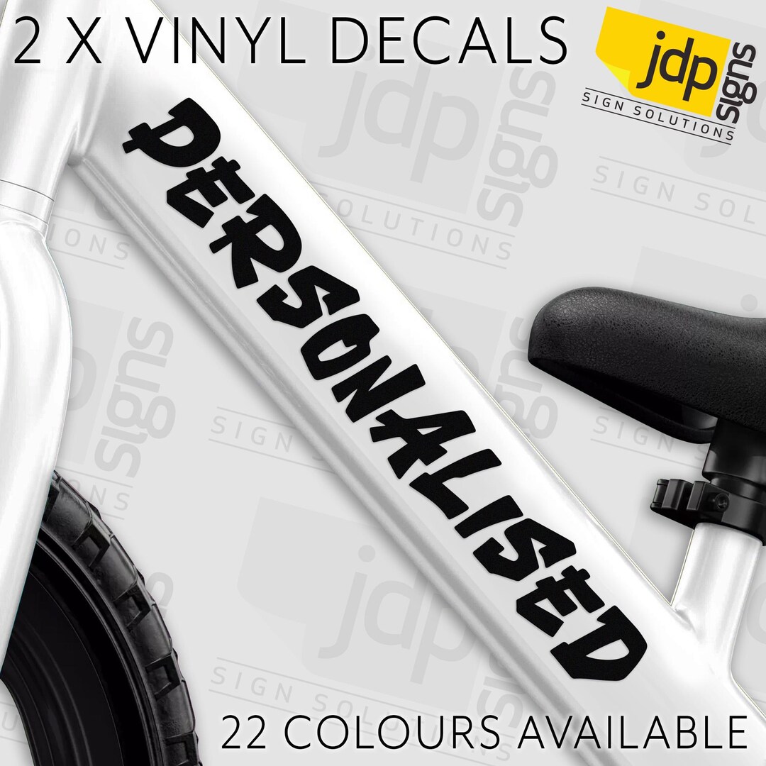 2 X Personalised Bike Frame Text Stickers Vinyl Decal Mountain Cycle ...