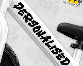 2 x Personalised Bike Frame Text Stickers Vinyl Decal Mountain Cycle BMX - 22 Colours Available - A5