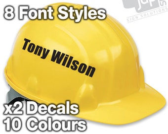 X2 Personalised Hard Hat Name Stickers Vinyl Decals - 10 Colours Available