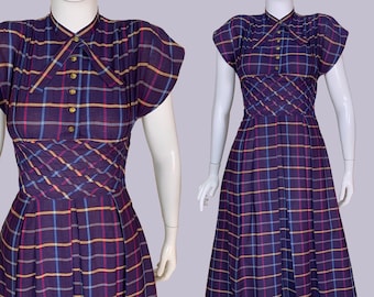 NOS jaren 40-50 geruite katoenen jurk