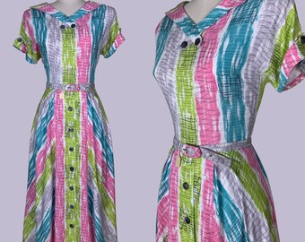 W 30'' NOS 1940s printed rayon cotton blend dress  / 1940s fashion