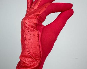 NOS Vintage Deadstock Red Perforated Leather & Knit Driving Gloves | 1940s 1950s Deadstock accessory
