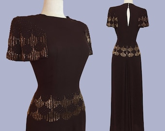 Dazzling 1940s Jersey Crepe beaded Gown / Red Carpet Worthy / Old Hollywood Glamour / 40s Evening dress