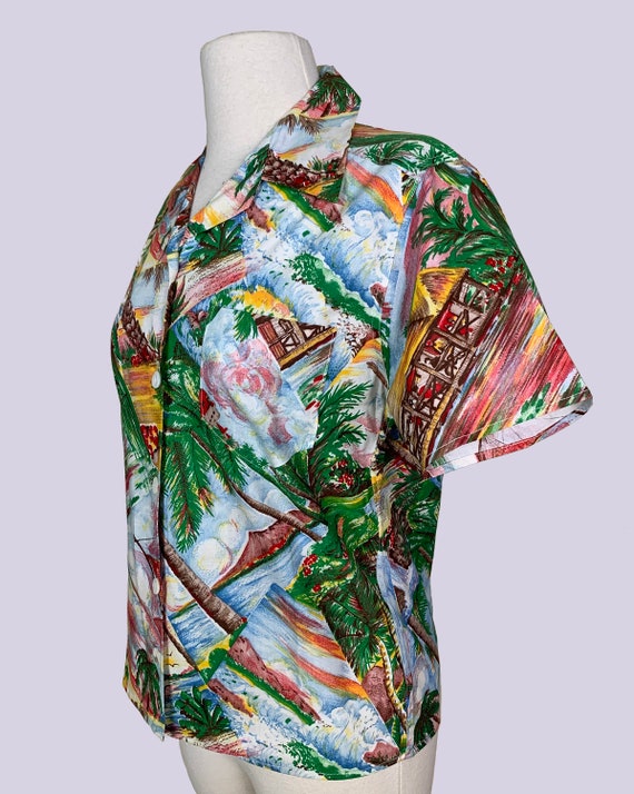 NOS 1940s Hawaiian Print Cotton Shirt Top Blouse … - image 8