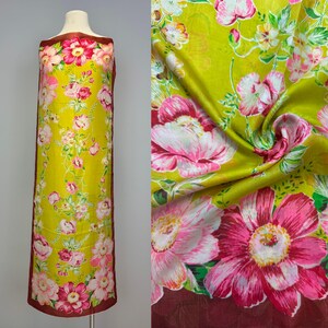 NOS 1940s Vintage Floral Chartreuse Silk Scarf Rockabilly Pinup / Hollywood Starlet / Lightweight Silk Head Scarf Film Noir / Large