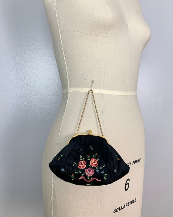 French 1930s Silk-Satin Embroidered Evening Purse… - image 6