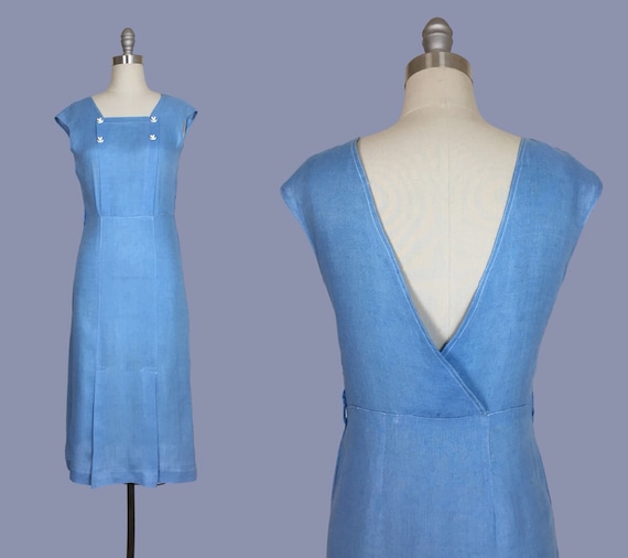Sportswear 1930s Sailor Nautical Linen Dress with