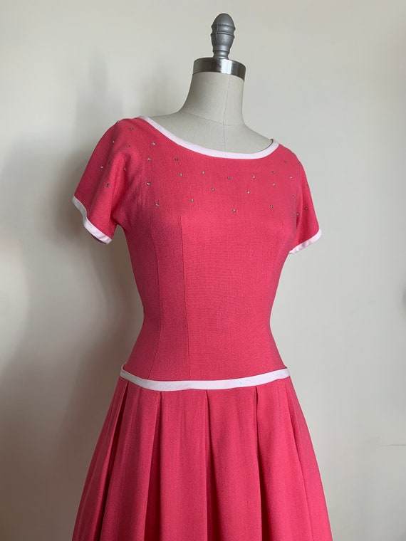 Raspberry Sorbet early 1950s New Look Day Dress /… - image 5