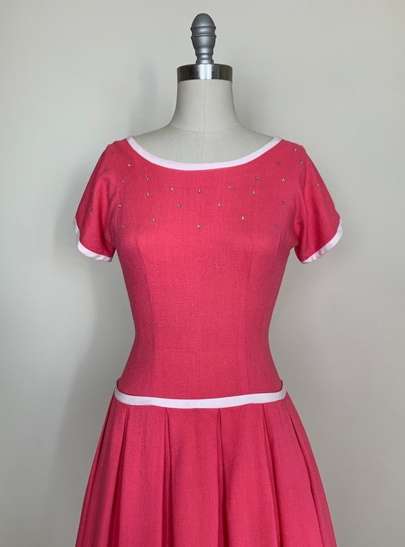 Raspberry Sorbet early 1950s New Look Day Dress /… - image 2