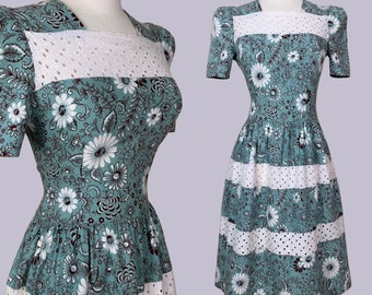 Robe de jour vert sauge florale des années 1930 / robe d'après-midi des années 1930 des années 1940 / décontracté vintage