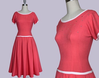 Raspberry Sorbet early 1950s New Look Day Dress / 1940s 40s 50s Casual