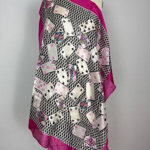 NOS 1940s Vintage Silk Scarf Novelty Print Playing Cards/ Hollywood Starlet / Lightweight Silk Head Scarf Film Noir / Large