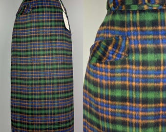 NOS Vintage 1950s Deadstock Plaid Midi Skirt - Imported Jermene Italian Rayon pencil skirt