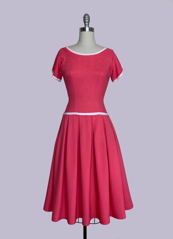 Raspberry Sorbet early 1950s New Look Day Dress /… - image 3