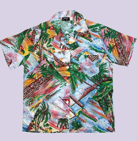 NOS 1940s Hawaiian Print Cotton Shirt Top Blouse … - image 3