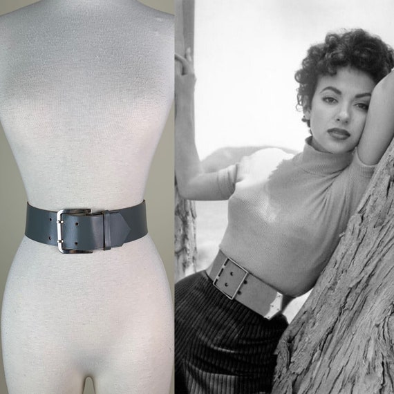 1950s Gray Leather Cinch Belt - image 1