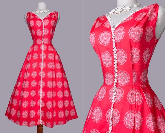 Unworn 1950s Cotton Dress Mid Century 50s Rockabil