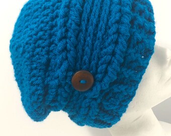 Crochet Slouch Hat, Womens Beanie, Empire blue Hat, Womens Fashion hat, Slouch beanie