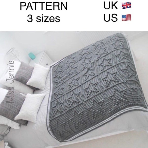 Crochet blanket pattern, Afghan pattern, Star Bobble stitch pattern