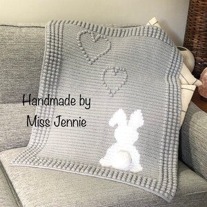 Crochet Baby Blanket: Grey Bunny, Popcorn Detail, Acrylic Knit