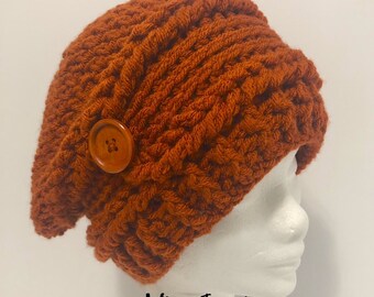 Crochet Slouch Hat, Womens Beanie, Copper Hat, Womens Fashion hat, Slouch beanie