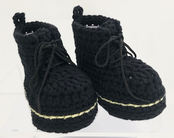 DM style baby booties, Crochet booties, Docmartin boots, Black Boots