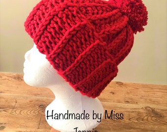 Crochet Chunky Bobble Hat, Red Hat