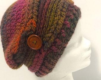 Crochet Slouch Hat, Womens Beanie, Autumn Multi coloured Hat, Womens Fashion hat, Slouch beanie