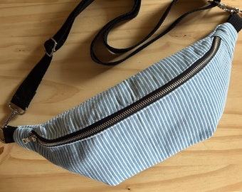 Vintage Blue and White Striped Crossbody Bag, Sling Bag, Fanny Pack