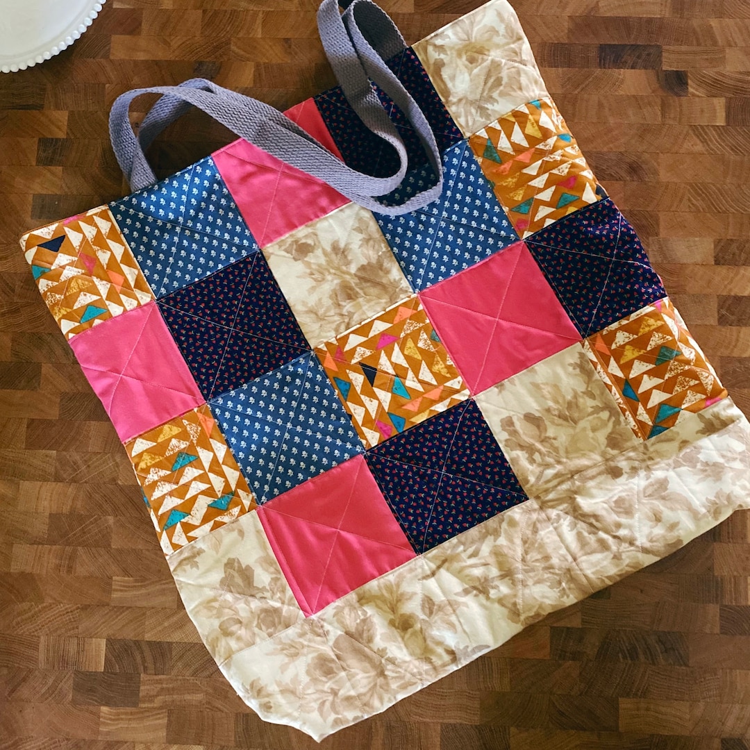 Handmade Quilted Tote Bag Made With Vintage Fabric Quilted Etsy