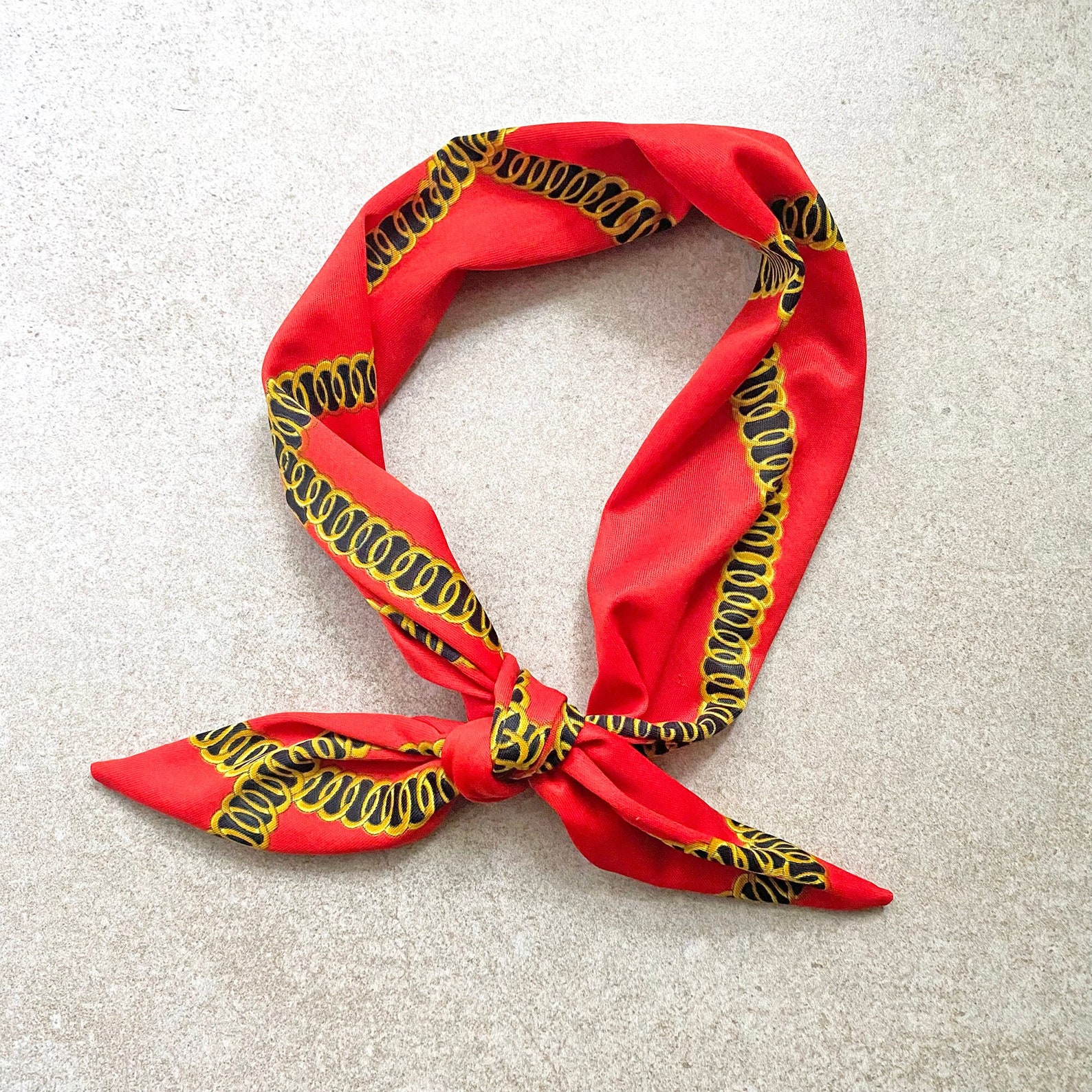 Vintage Red Neck Scarf with Gold Chain Print 70s Neck Scarf Etsy