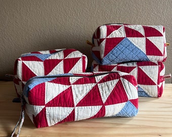 Heirloom Vintage Quilted Travel Bags, Quilted Makeup Bag, Vintage Boxy Bag